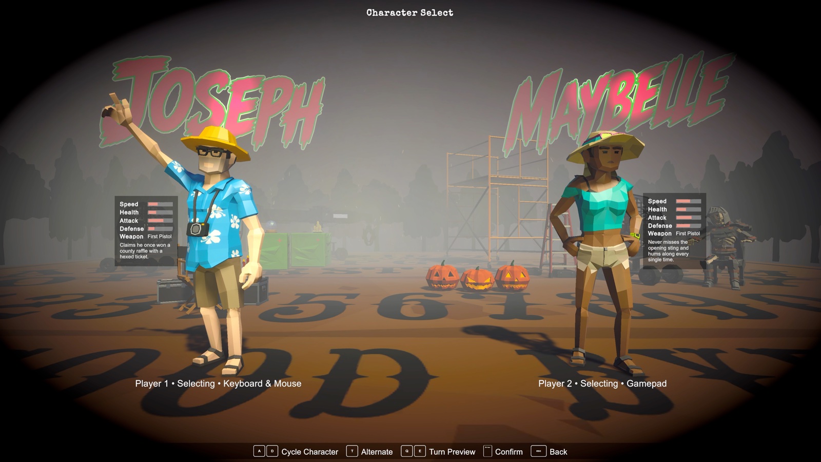 Joseph and Maybelle on the Haunted House Hellshift character-selection screen.